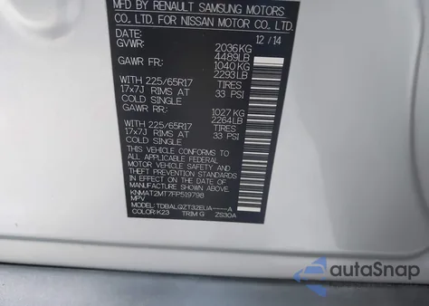 2015 Nissan Rogue Sv z USA, uszkodzony, nr VIN KNMAT2MT7FP519798